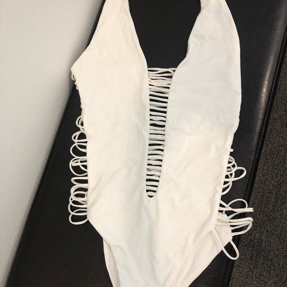 White Halter One Piece Swimsuit